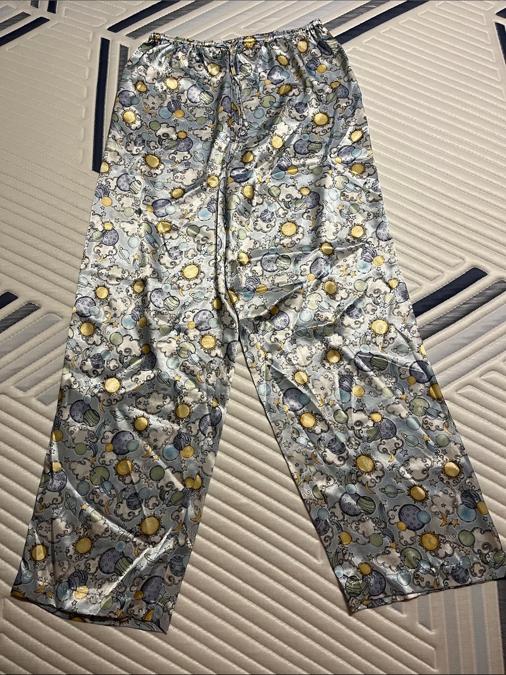 Women’s Light Blue Polyester Pajama Pants with Cloud & Sun Print